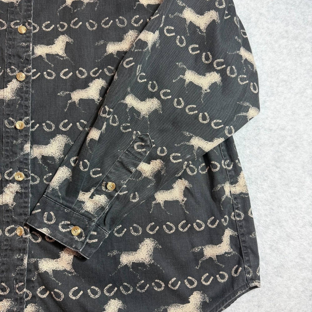 Vintage Coldwater Creek Womens L Black Horse Horseshoe Western Button Up Shirt - Picture 5 of 11